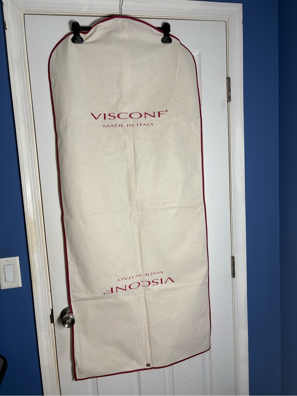 Cream Garment Bag with Burgundy Trim